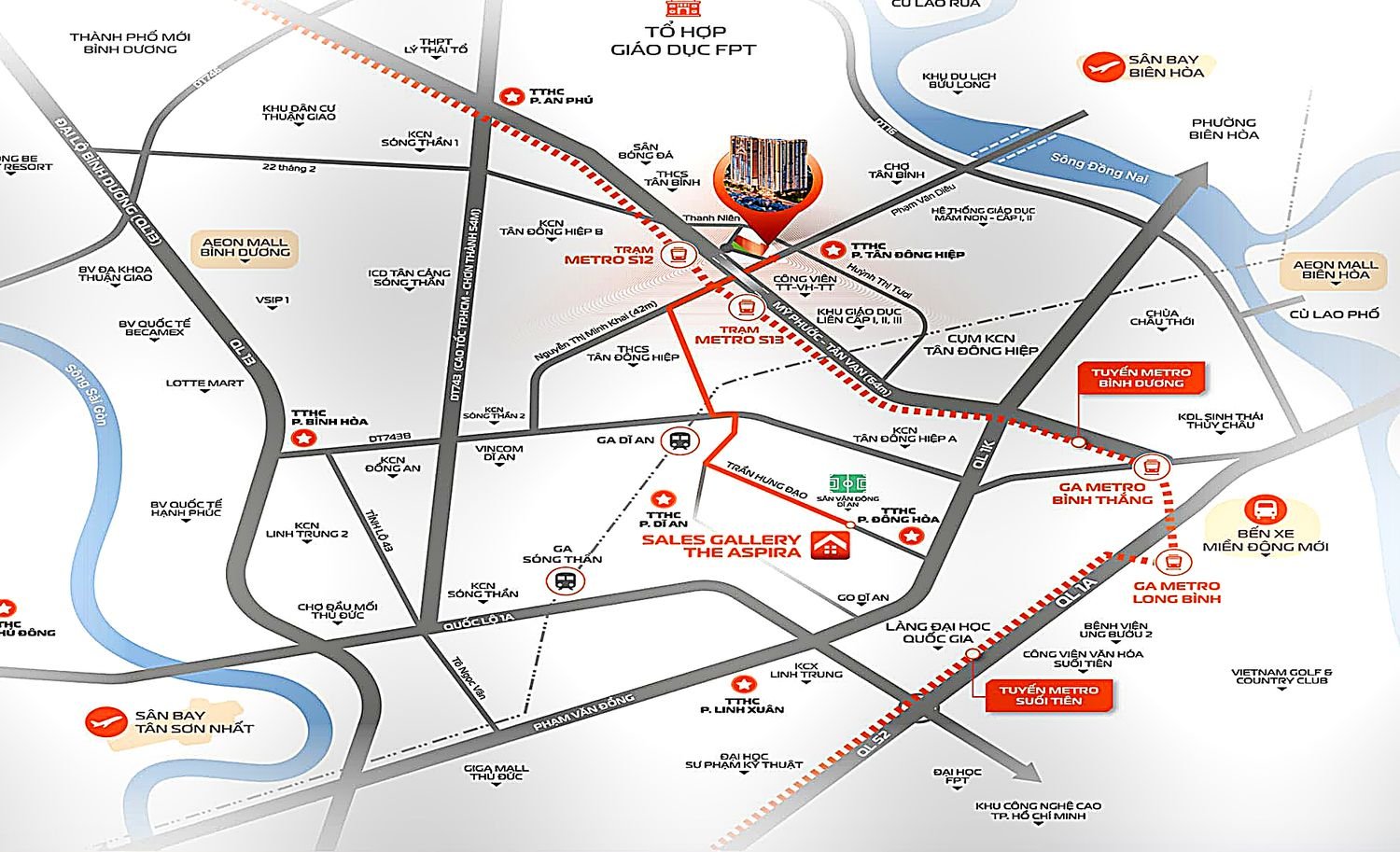 Bản đồ vị trí The Aspira trong đô thị TOD 18,8ha cạnh Metro số 1 nối dài