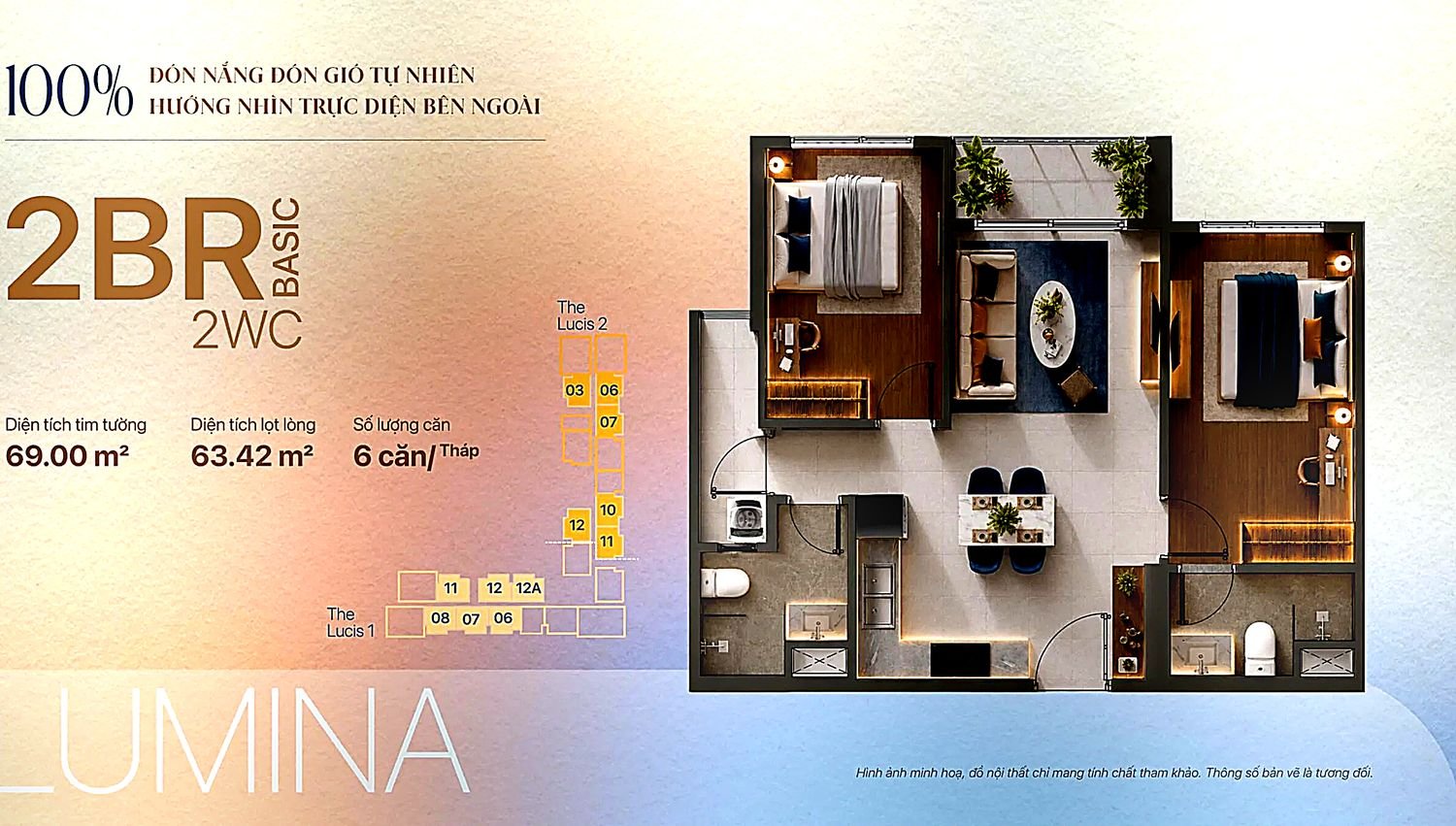 Layout căn hộ 2 phòng ngủ Basic TT Genesis
